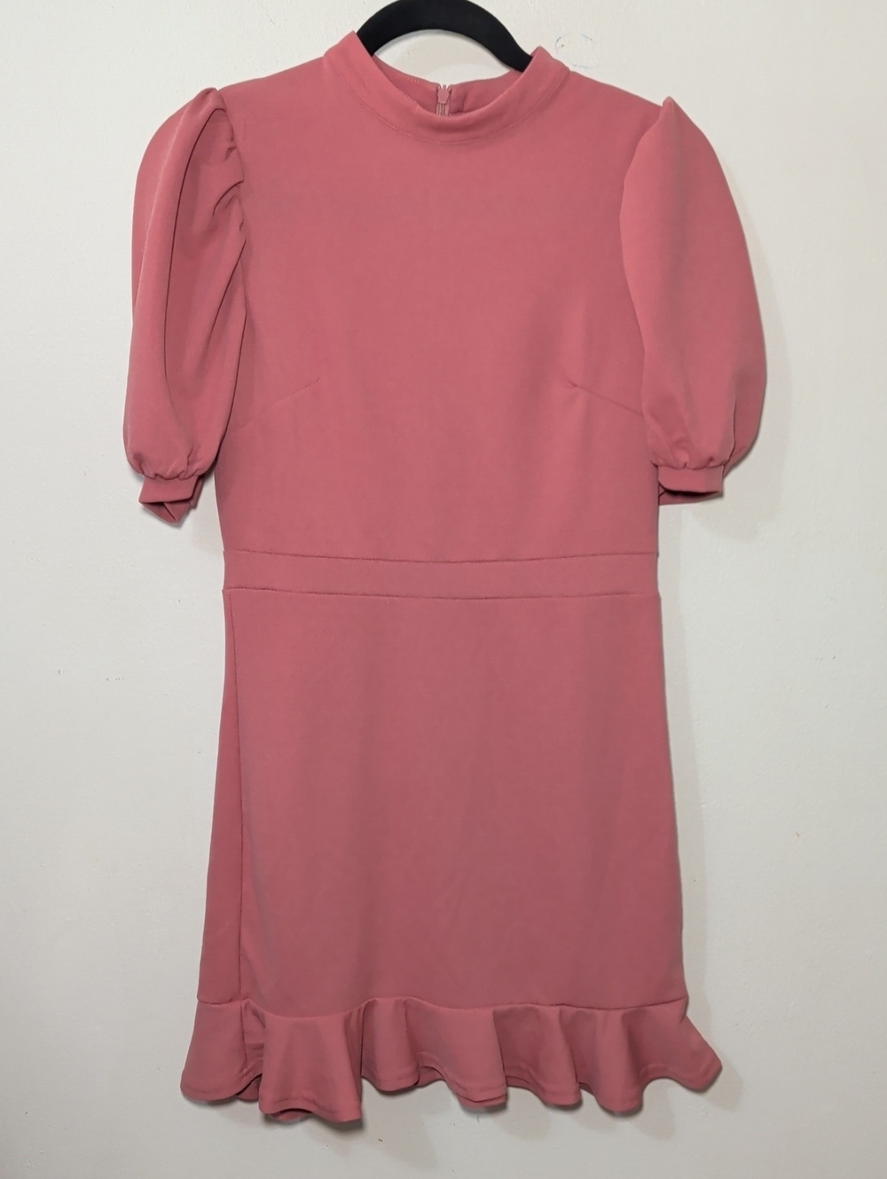 Rose Pink Ruffle Hem Mini Dress Puff Sleeve Retro Mod Shein Women's Size 6